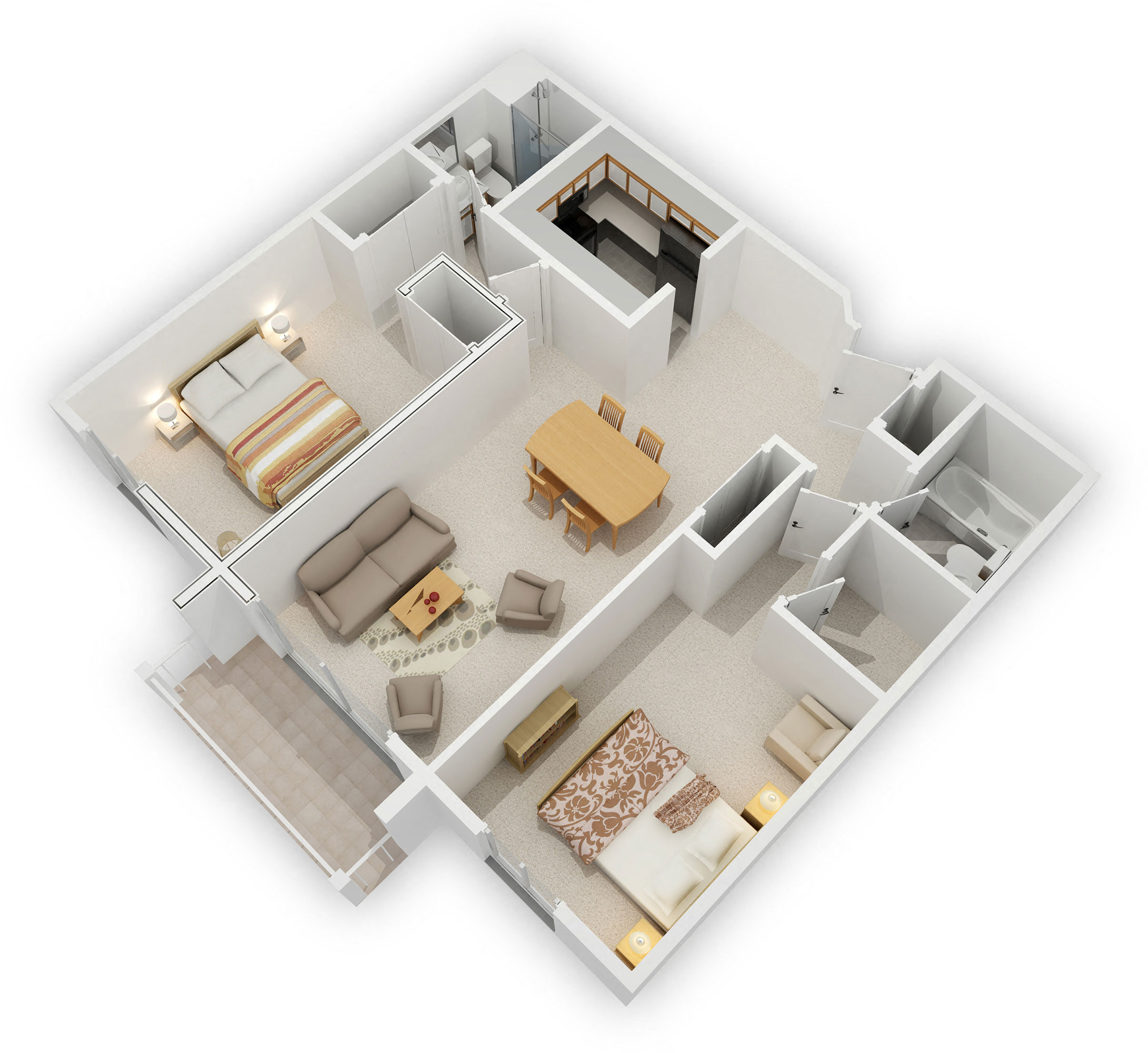 Floor plan for 2 beds, 2 baths, 1003 sqft